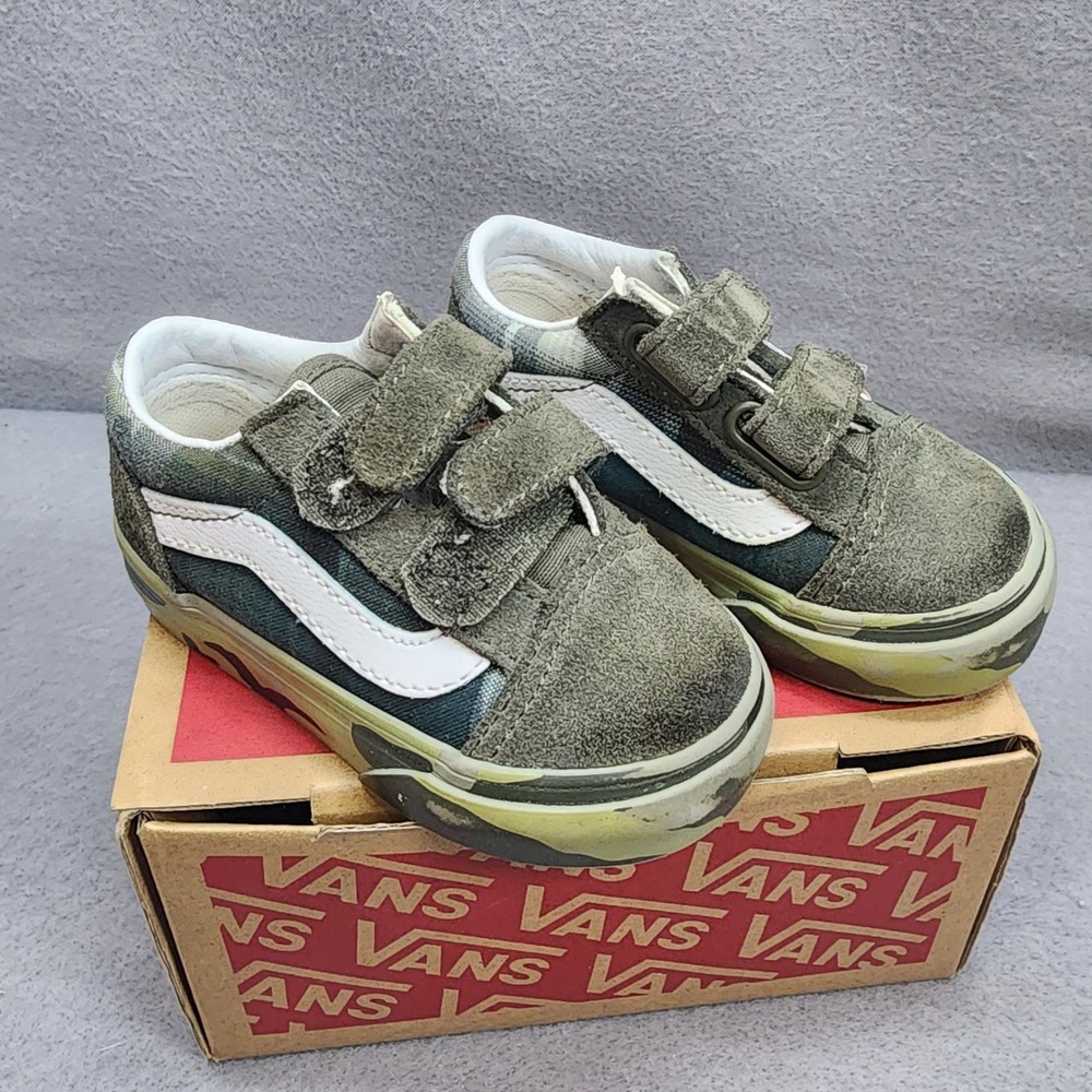 Vans Old‎ Skool V Plaid Camo Grape Leaf Green Sneakers Toddler 4.5 VN0A344KVDZ